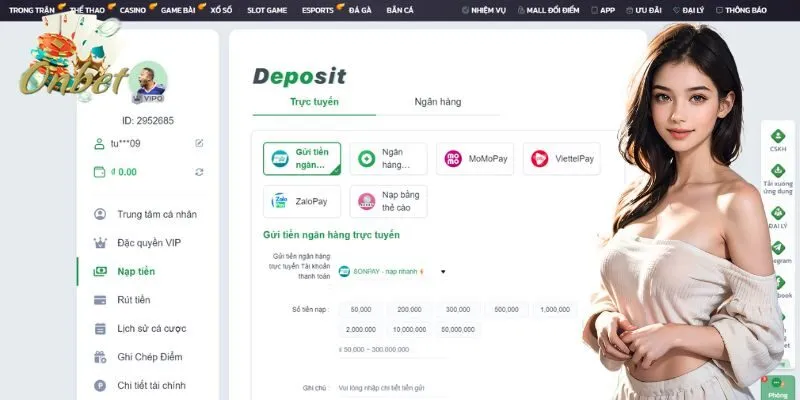 Quy trình giao dịch nạp và rút tiền diễn ra nhanh chóng 